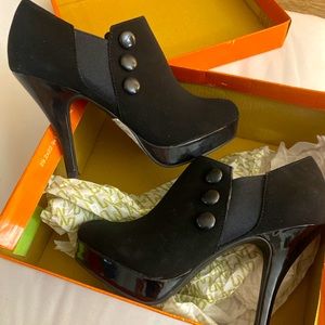Unlisted Black High Heel Booties, Black Suede, 7.5